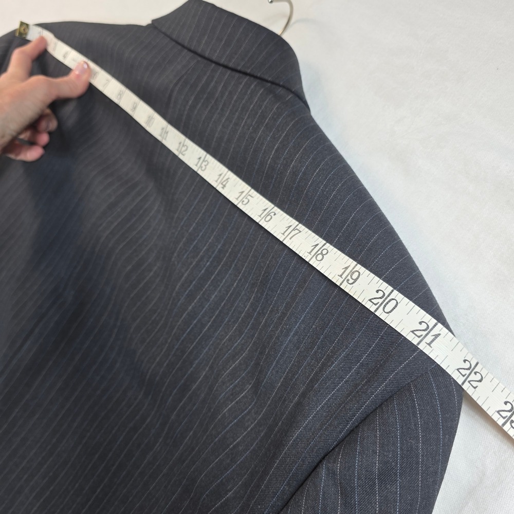 Chaps Mens 48L 42x32 Wool Pinstripe Suit Charcoal Gray 3 Button Pleated Cuffed - Picture 12 of 16